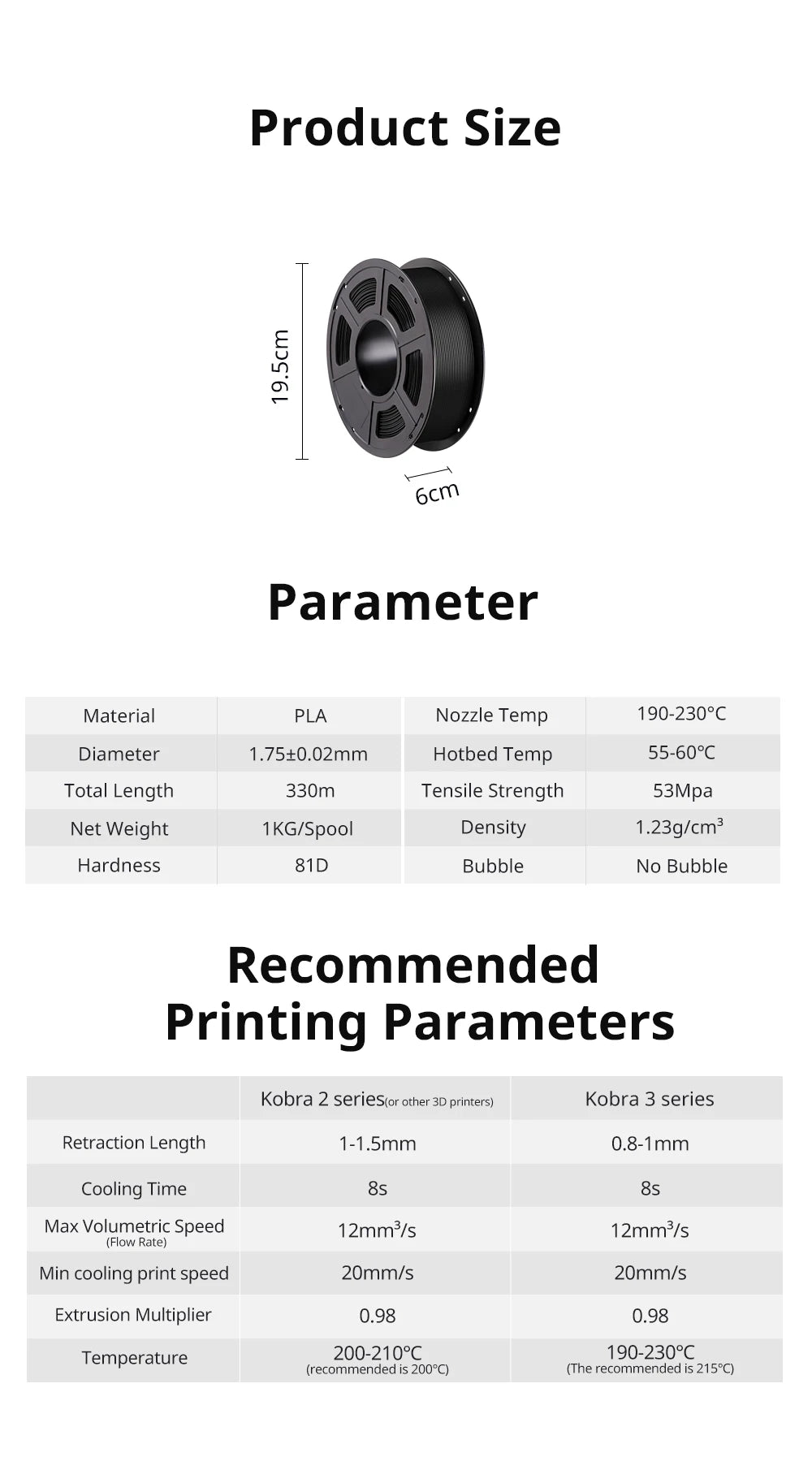 ANYCUBIC 5KG PLA Filament For FDM 3D Printer 1.75mm Eco-friendly 3D Printing Material Failment For Kobra S1C K3C EU US Warehouse