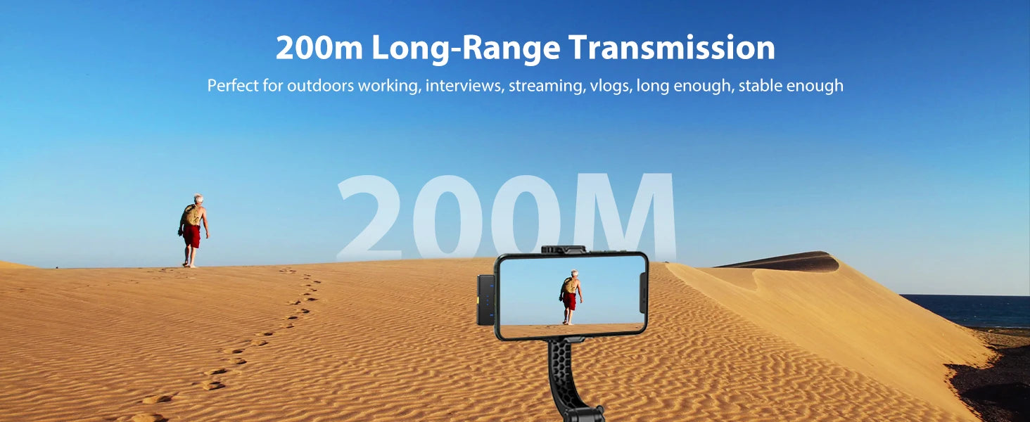 Wireless Lavalier Microphone 200m Pickup 32 Hours Recording For iPhone 15 14 13 /Android/Youtube/Live Streaming Record Interview