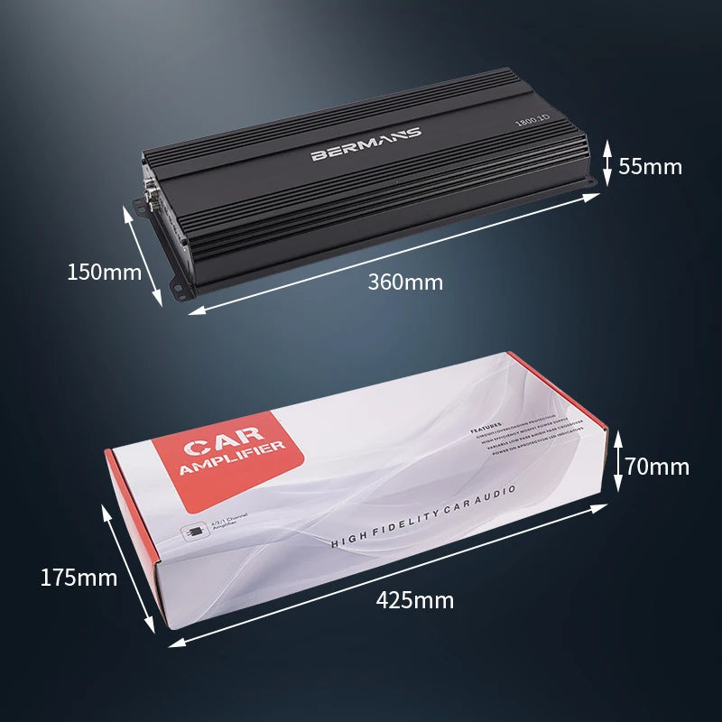 Car Max 1500W single-channel car audio amplifier, low distortion, smooth sound quality, Class D high-power car power amplifier,