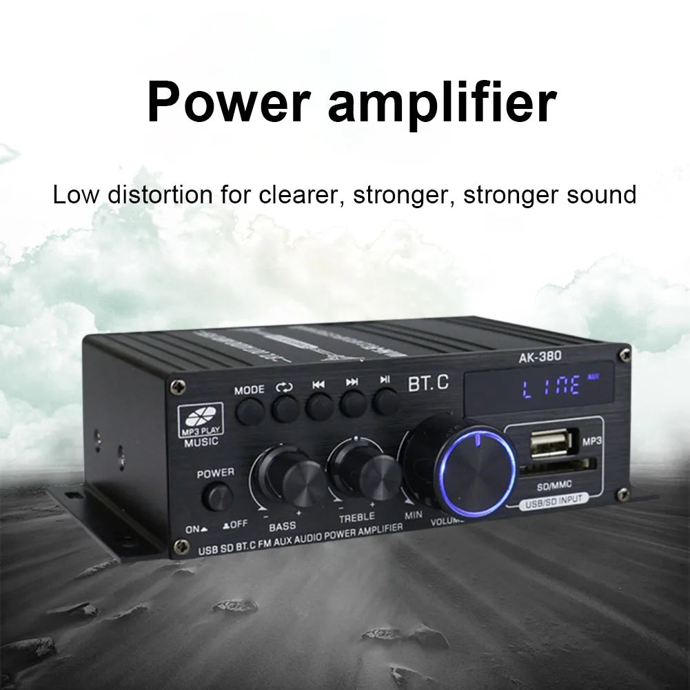 AK-380 800W Home Car Power Amplifier 2 Channel Bluetooth 5.0 Audio Digital Amplifier FM USB Remote Control HIFI Stereo Subwoofer