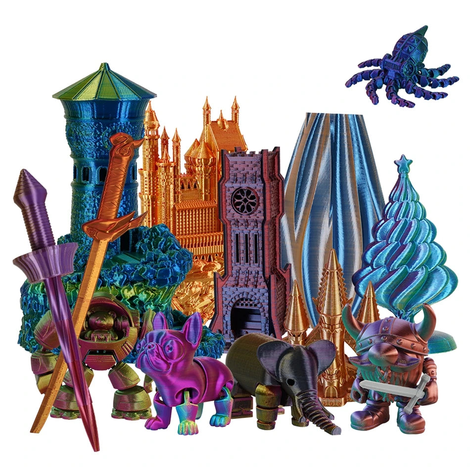 KINGROON 5KG Silk Tricolor PLA Filament 1.75mm, Three-colour Coextrusion 3D Printing Material, New Color Change, 5Roll 1kg/Spool