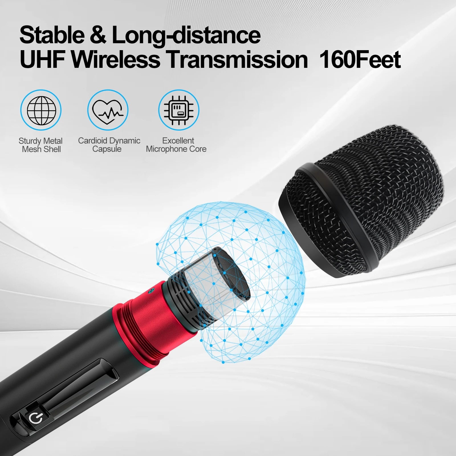 UHF Wireless Microphone System - Karaoke Microphones,160ft Range,High-Fidelity Sound,Compatible with PA Systems and Events
