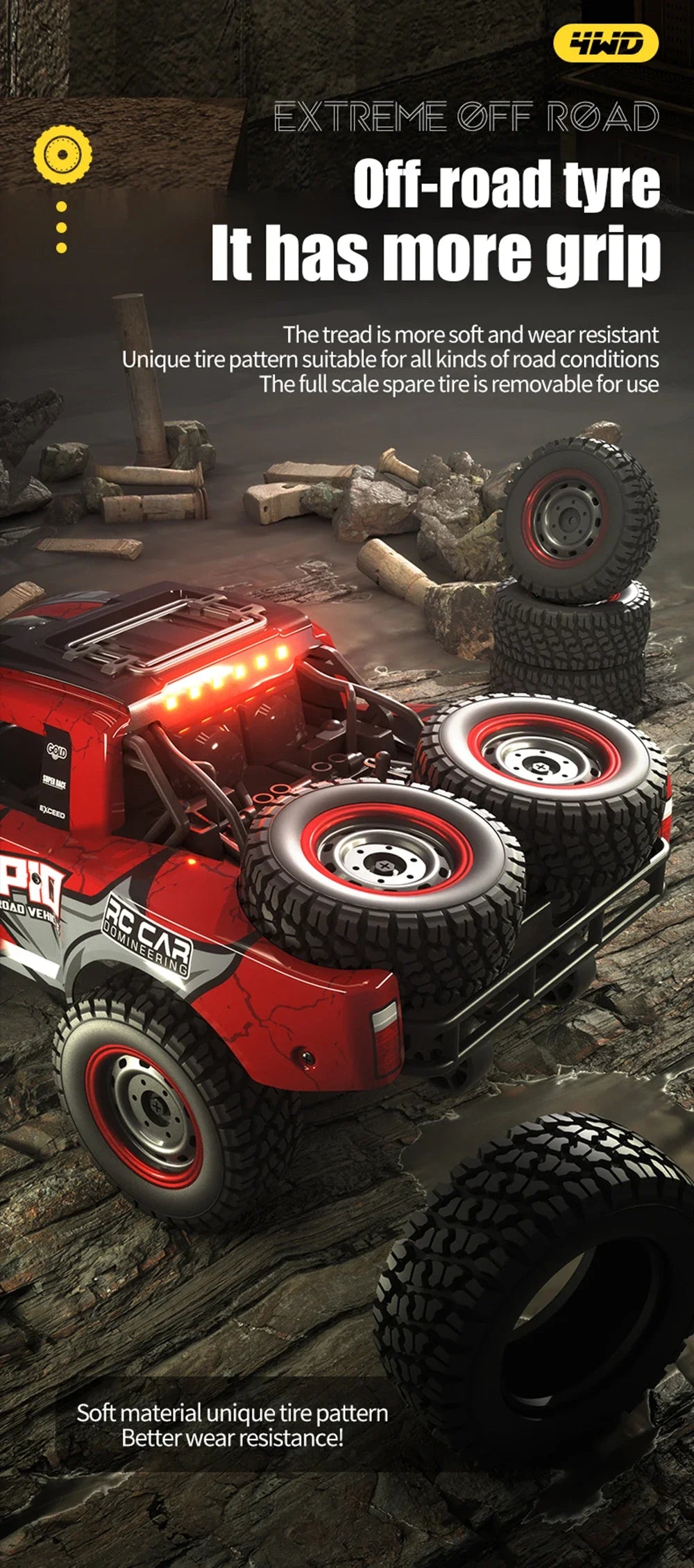 Q130 1/14 Rc Car Off Road With LED 4WD 70km/h High Speed Brushless Motor Monster Truck Desert/Snow Racing Drift Cars Toy for Boy