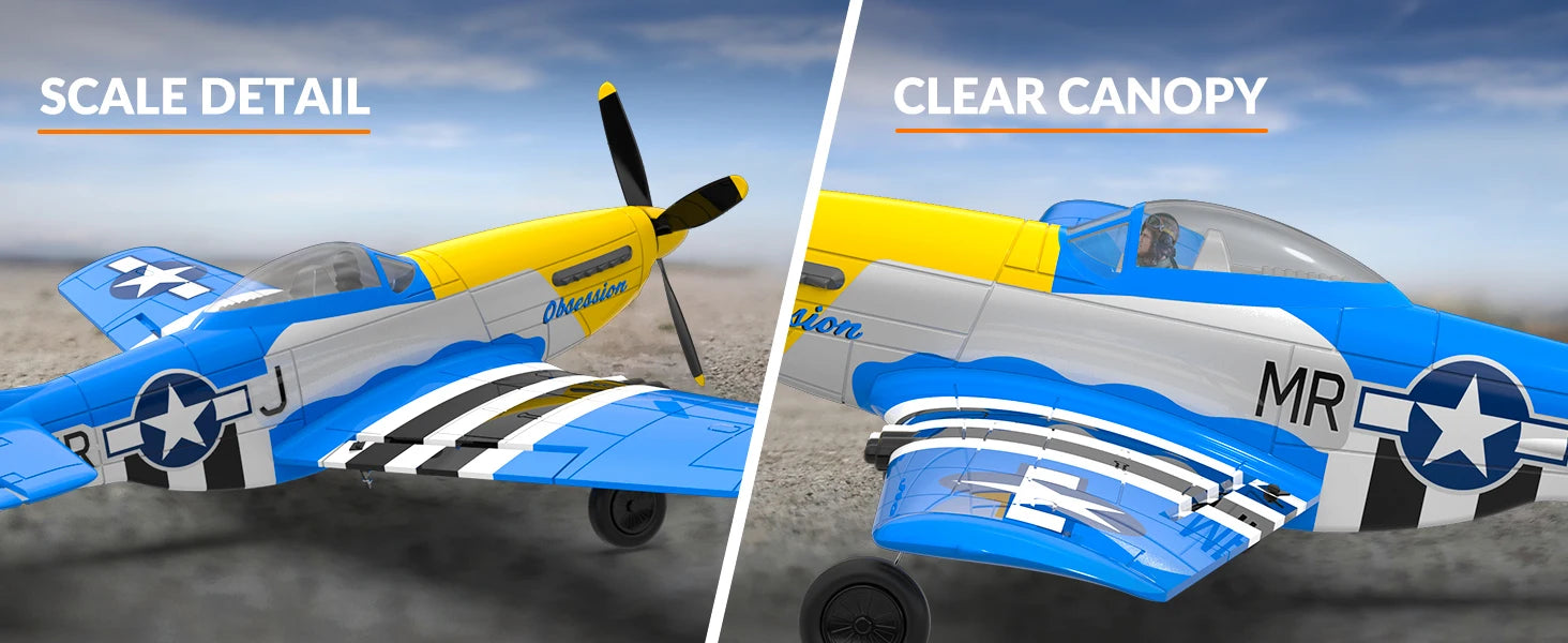 Volantexrc RC Planes for Adults,RTF P-51D Mustang RC Airplane, One-Key Aerobatic, 6-Axis Gyro, Suitable for Outdoors and Gifts