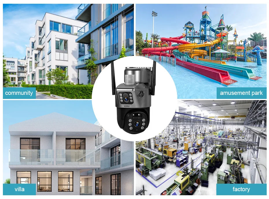 KERUI WIFI Solar Panel Dual Lens Camera Outdoor PTZ 4MP 2K 4G SIM Home Security CCTV Video Surveillance Monitor Built-in Battery