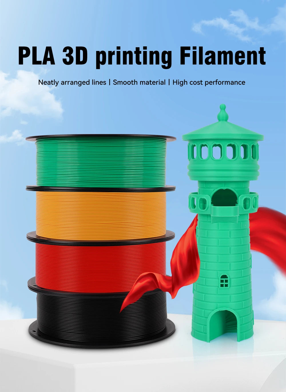 KINGROON 22LBS PETG or PLA filament 3D Printer Filament 10 Rolls 1KG 1.75MM Eco-Friendly Good Toughness Mix Color Free Shipping