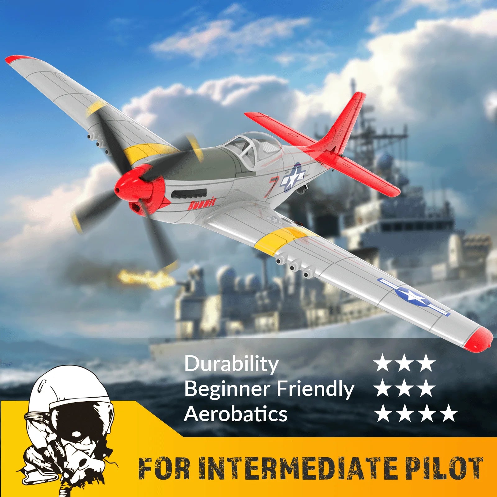 Volantex RC Plane,P-51 Mustang RTF RC Airplane,One-Key Aerobatic, Stable and Safe,Suitable for Outdoor Activity and gifts
