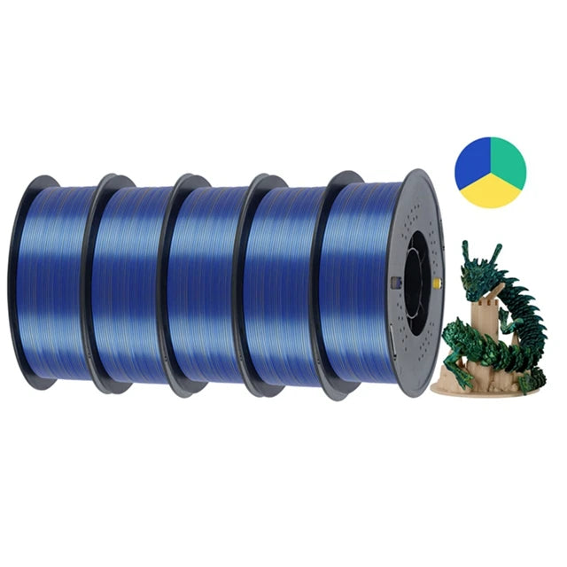 KINGROON 5KG Silk Tricolor PLA Filament 1.75mm, Three-colour Coextrusion 3D Printing Material, New Color Change, 5Roll 1kg/Spool