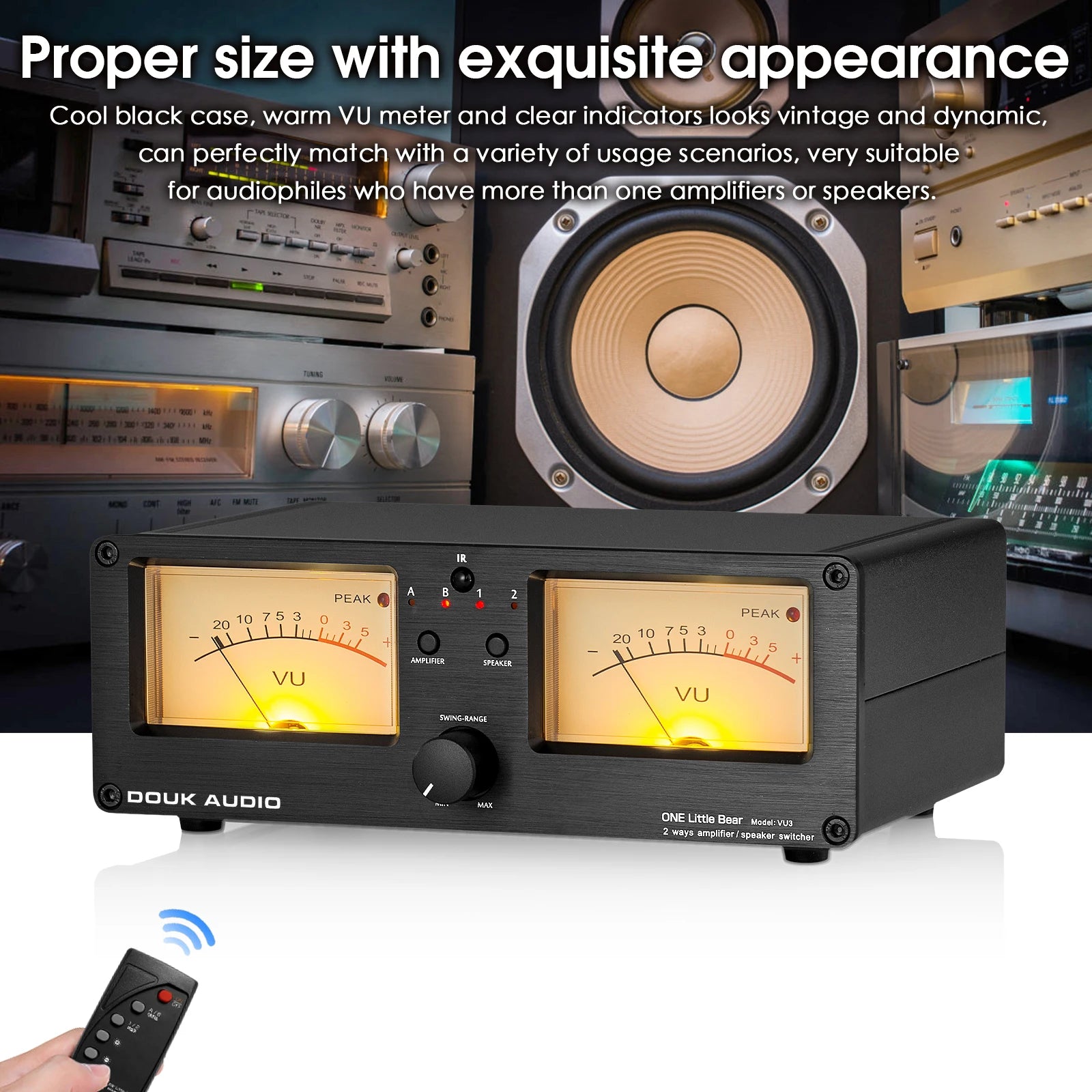 Nobsound Dual Analog VU Meter DB Panel Display 2-way Amplifier / Speaker Audio Switcher Box Selector Music Spectrum Visualizer