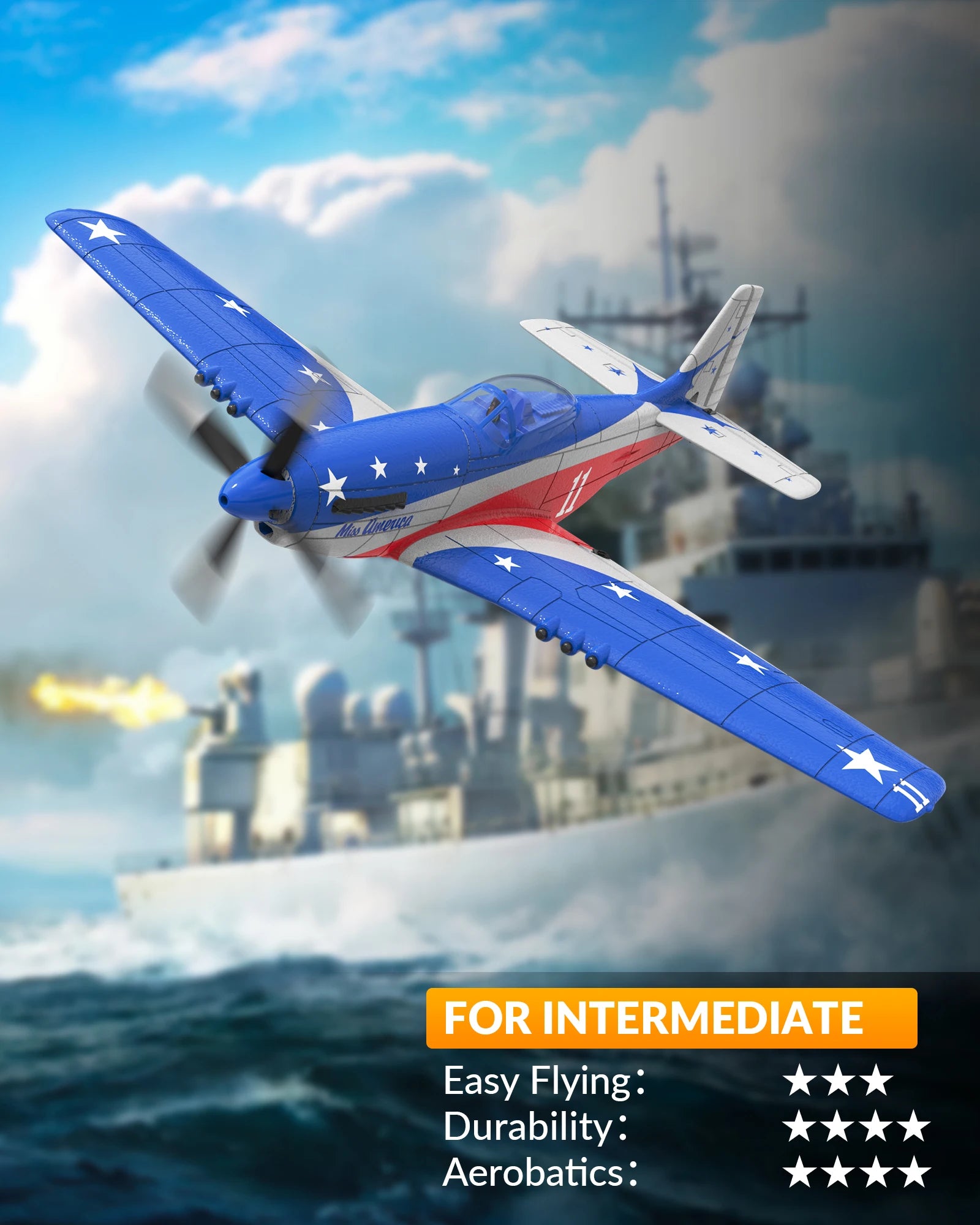 Volantex RC Plane, P51D Mustang RTF RC Airplane,One-Key Aerobatic, Stable and Safe,Suitable for Outdoor Activity and gifts