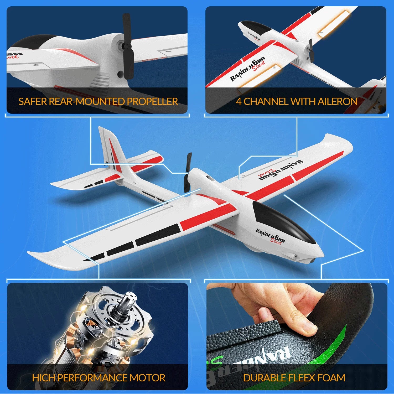 VOLANTEXRC RC Planes for Adults,4-CH Remote Control Airplane glider with 3 Flight Modes,One-Key Stunts,23.6*18.1 inches,White