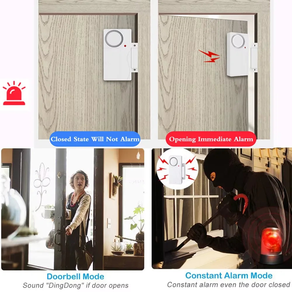 Door Window Burglar Alarm Sensor Wireless Remote Control Anti-Theft Alarm System Kit Home Security Door Open Detectors