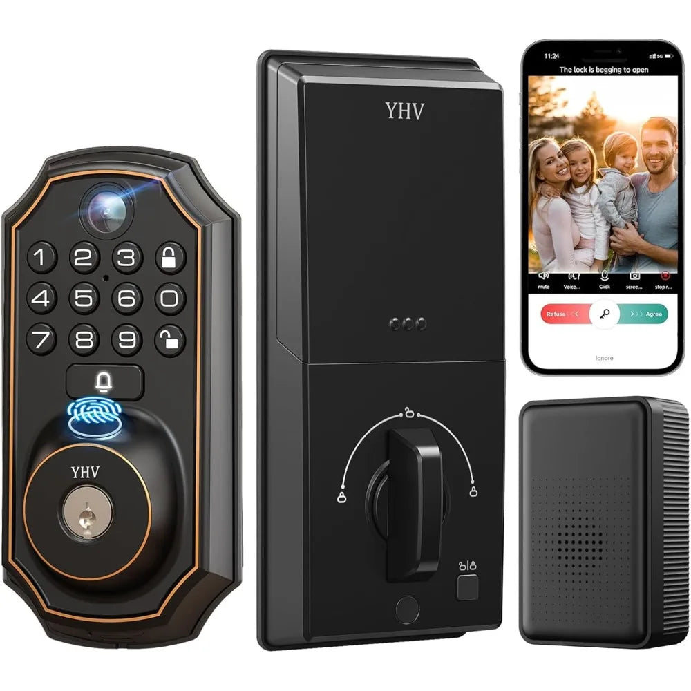 Keyless Entry Door Lock with Camera Fingerprint Smart Door Lock with App Remote Control, Wi-Fi Connected Electronic Keypad Code