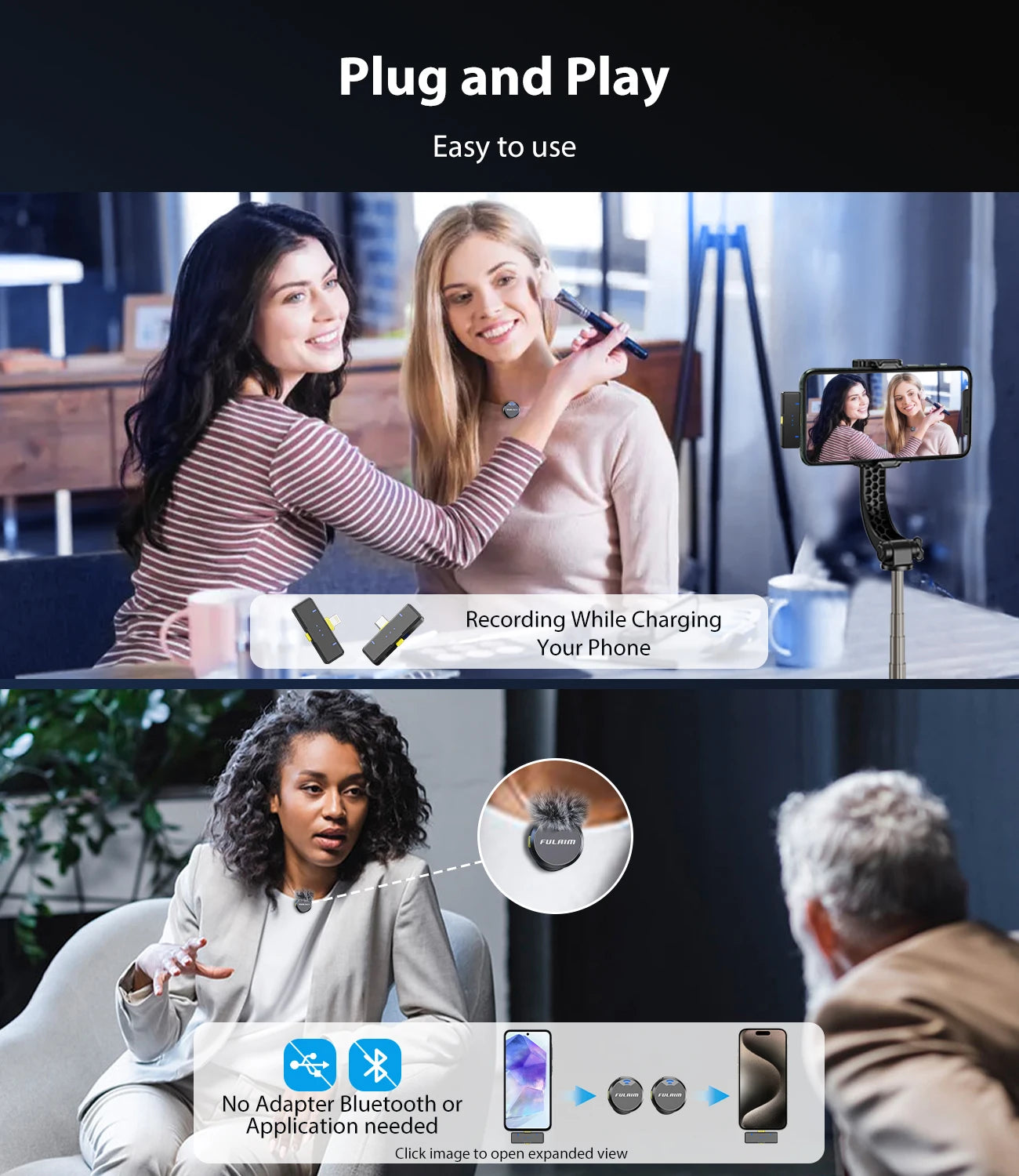 Wireless Lavalier Microphone 200m Pickup 32 Hours Recording For iPhone 15 14 13 /Android/Youtube/Live Streaming Record Interview