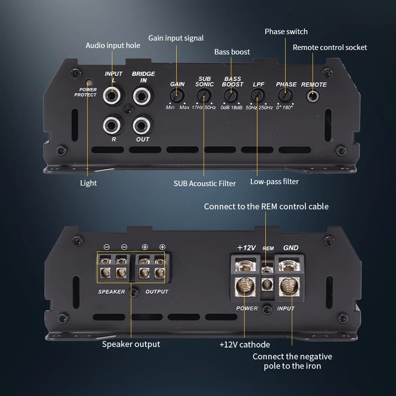 Car Max 1500W single-channel car audio amplifier, low distortion, smooth sound quality, Class D high-power car power amplifier,