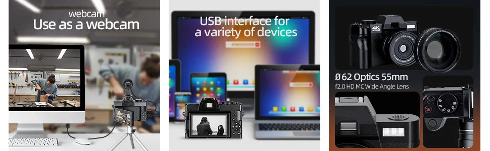 Macro Lens 4K Digital Camera Flip Screen Selfie Camcorder 48MP Youtube Vlog WIFI Webcam  Video Recorder 16X Digital Zoom