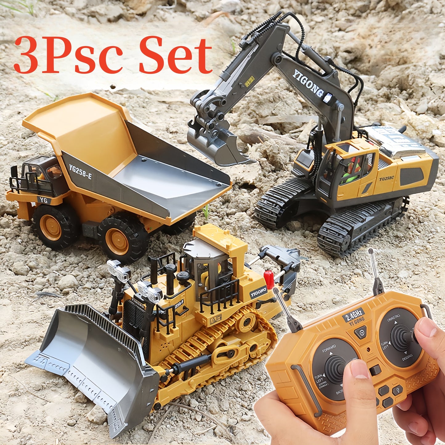 4pcs Set Remote Control Engineering Vehicle Set, 2.4G High-Tech 11-Channel Remote Control Excavator Dump Truck Bulldozer Alloy Plastic Engineering Vehicle Remote Control Construction Toy Car Set-Lingkun