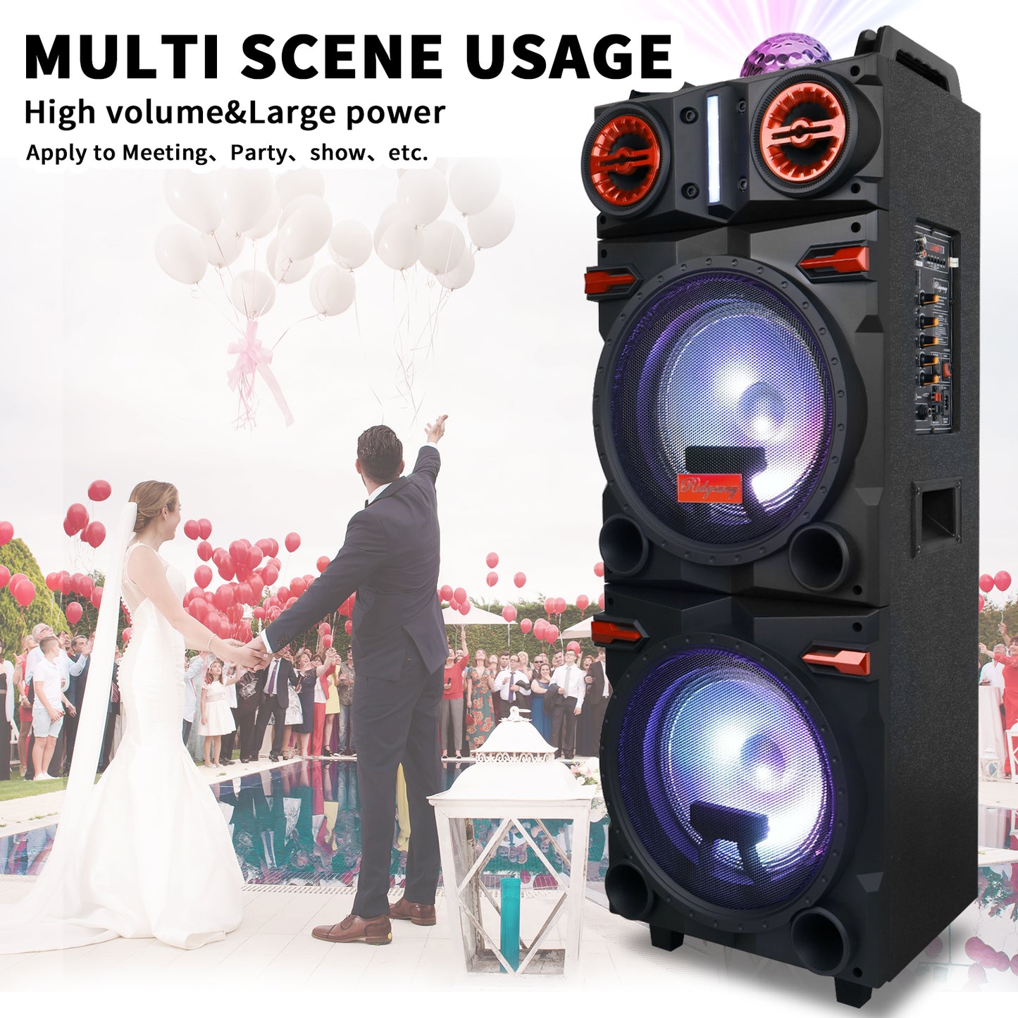Sound Portable Party Bluetooth Speakers Loud Sound Powerful, DJ Sound Stereo Loud Bass Karaoke Machine with Sound Reactive Party Lights, USB/SD Input and Telescopic Pull Rod, Remote Control
