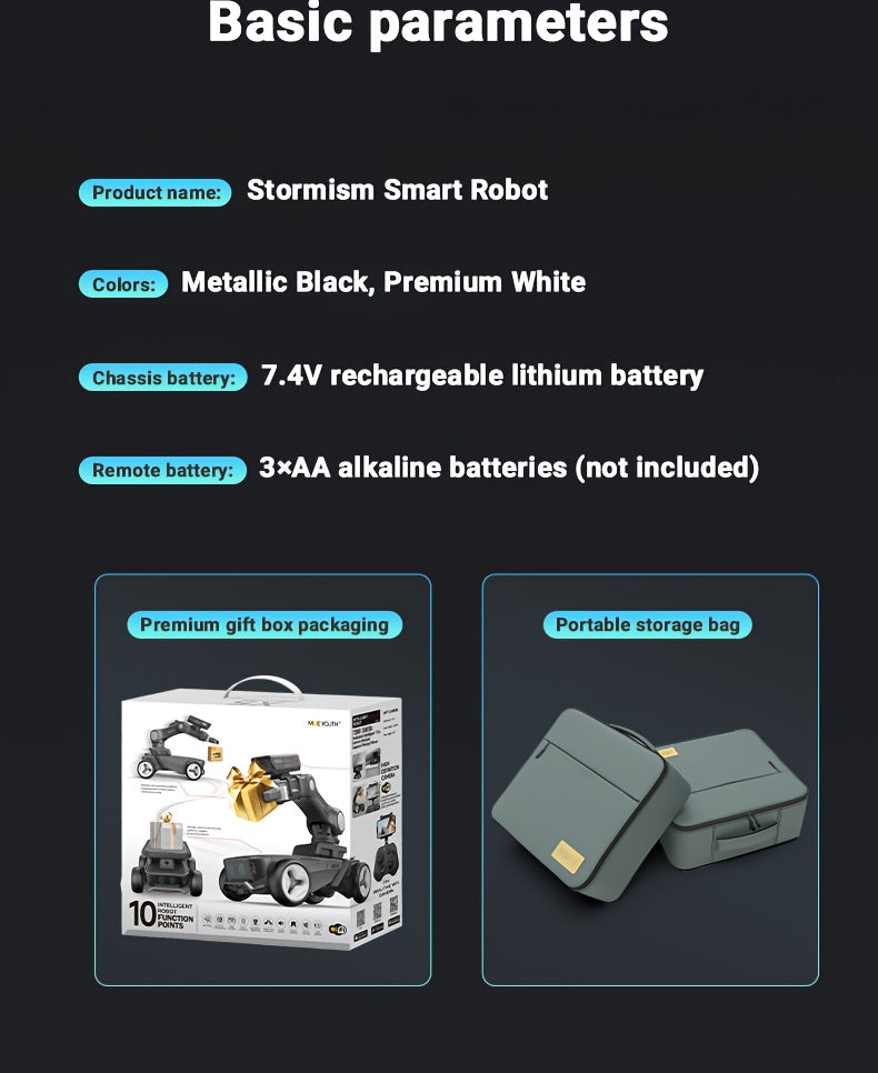 AI Robot with Dual-Mode Gripper/Cargo System, Programmable Arm & FPV Camera - Heavy-Duty 10kg/22lbs Payload, Wireless/Wireless Smart Robot, USB-Rechargeable, for Home, Office, STEM Education, Robotics Programming - Ideal for