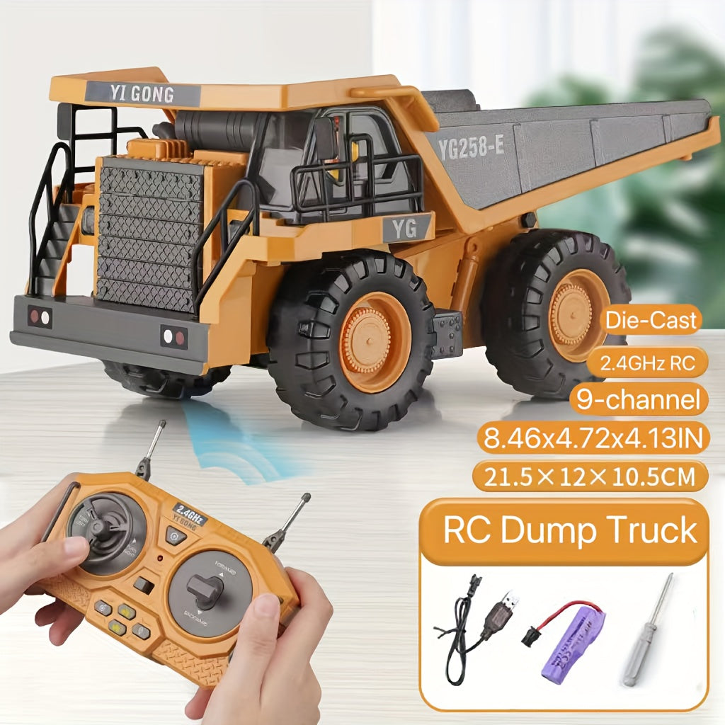 4pcs Set Remote Control Engineering Vehicle Set, 2.4G High-Tech 11-Channel Remote Control Excavator Dump Truck Bulldozer Alloy Plastic Engineering Vehicle Remote Control Construction Toy Car Set-Lingkun