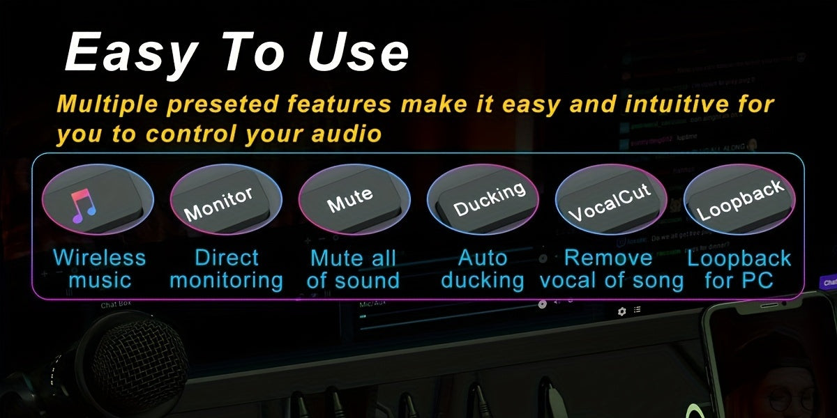 All-in-One Podcast Equipment with Audio Interface DJ Mixer with 2 Condenser Microphones, Recording Studio Kit Live Sound Card for Singing Broadcast, Live Streaming, Gaming