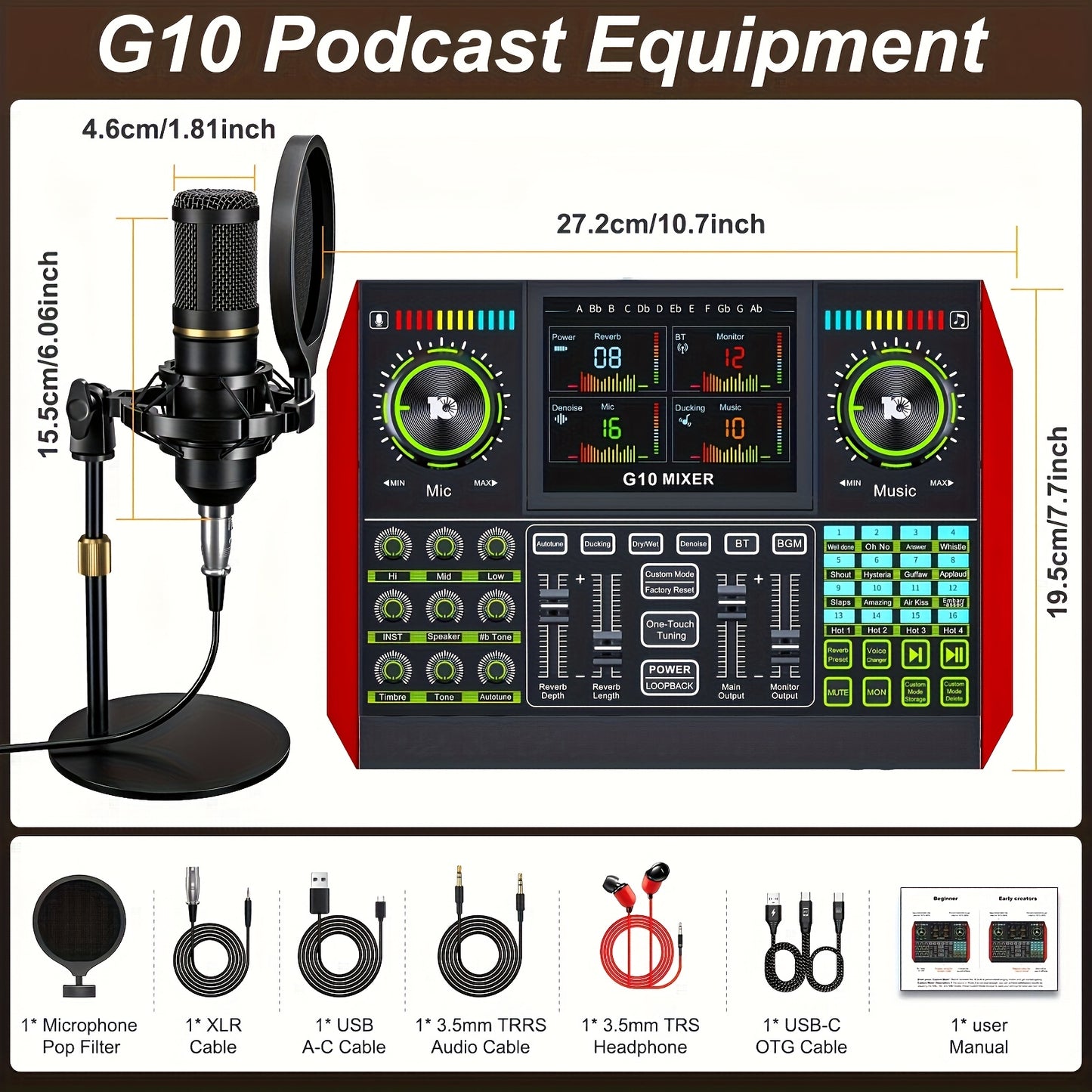 This Mic Mixer Set Podcast Influencer KOL Singing Gaming DJ Mixing Station Controller Equipment Studio Professional Recording Electronic Music Mixer Power Karaoke Machine Available Dynamic Condenser Wired Microphone Portable