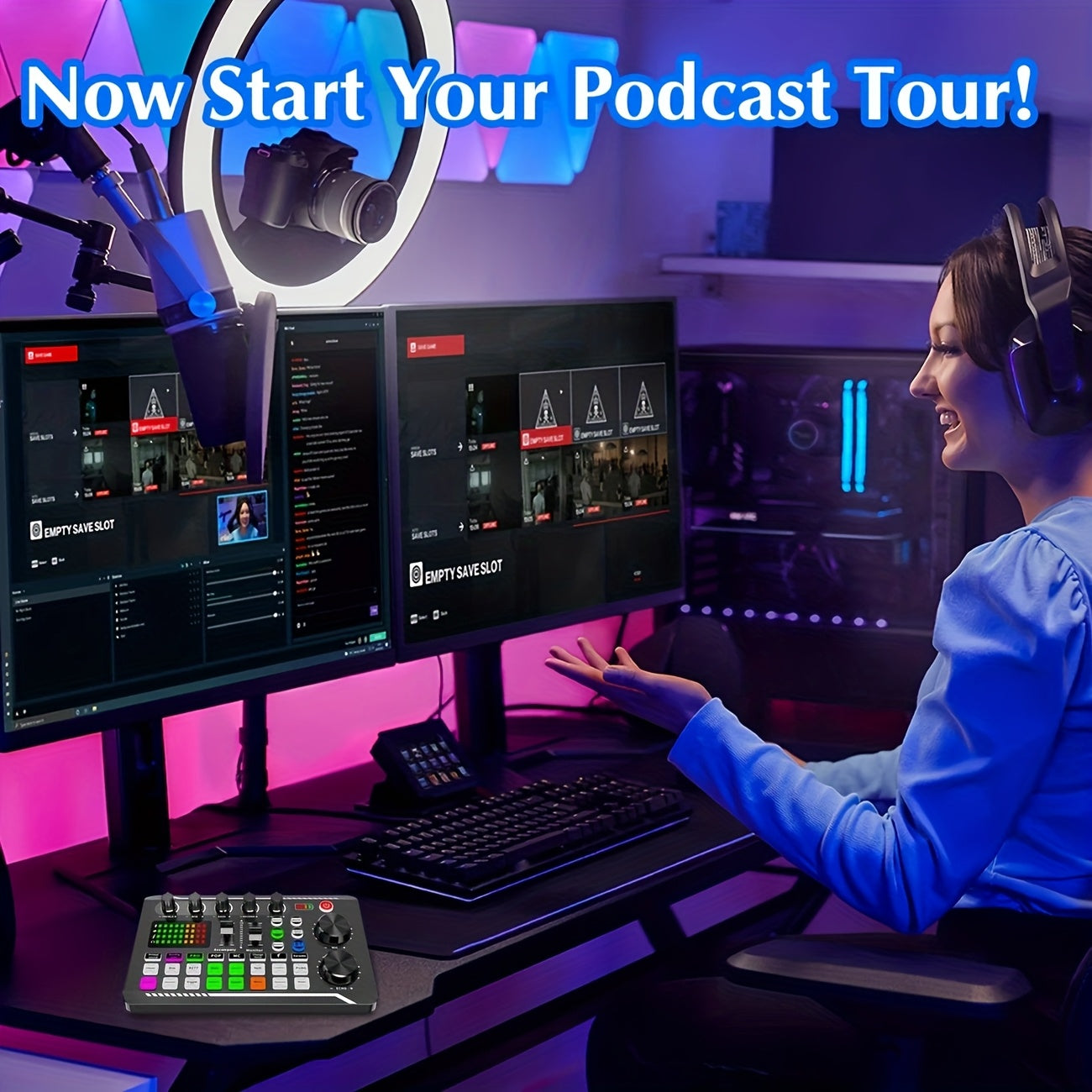 High-end Professional Podcast Equipment Kit, Sound Card with BM800 Recording Studio Microphone, Professional Live Sound Card W/Dj Mixer Effects & Voice Changer for Recording, Singing, Live Broadcasting And Gaming