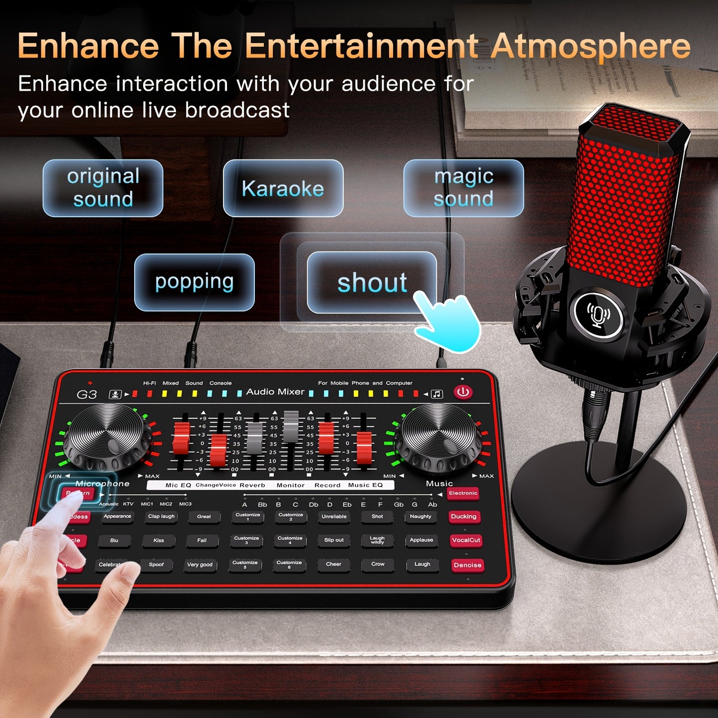 G3 Podcast Influencer KOL, Singing Gaming DJ Mixing Station Controller Equipment, Studio Professional Recording, Electronic Music Mixer Power Conditioner Karaoke Machine, Available Dynamic Condenser Wireless Microphone Portab