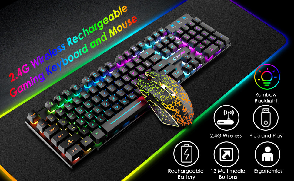 MAMBASNAKE x ZIYOU LANG T3 Wireless Gaming Keyboard and Mouse Combo Rainbow Backlight