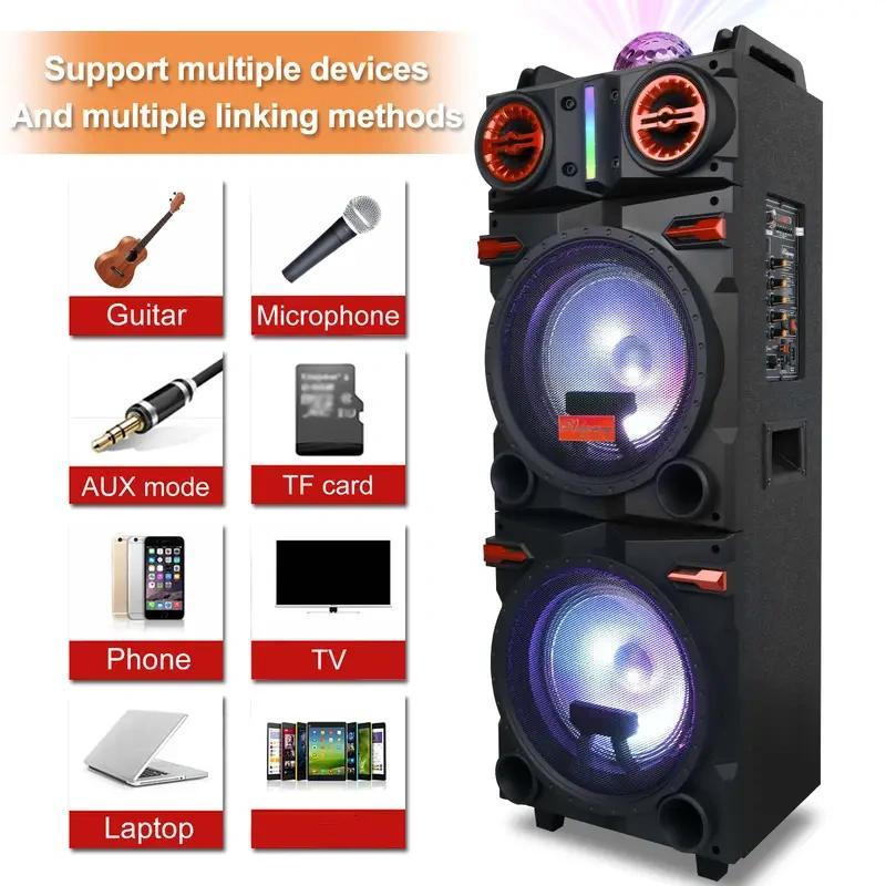 Sound Portable Party Bluetooth Speakers Loud Sound Powerful, DJ Sound Stereo Loud Bass Karaoke Machine with Sound Reactive Party Lights, USB/SD Input and Telescopic Pull Rod, Remote Control