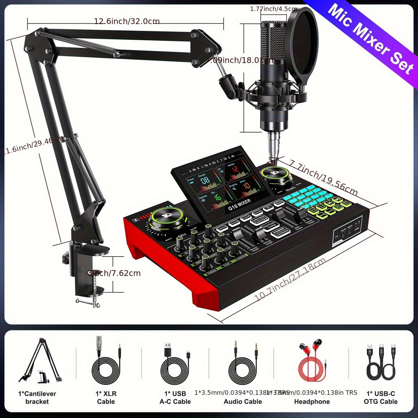 This Mic Mixer Set Podcast Influencer KOL Singing Gaming DJ Mixing Station Controller Equipment Studio Professional Recording Electronic Music Mixer Power Karaoke Machine Available Dynamic Condenser Wired Microphone Portable