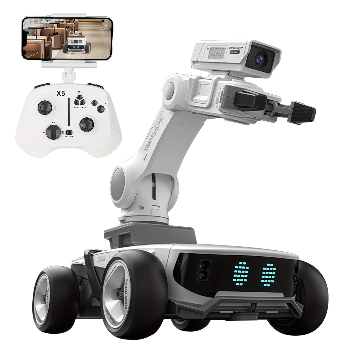 AI Robot with Dual-Mode Gripper/Cargo System, Programmable Arm & FPV Camera - Heavy-Duty 10kg/22lbs Payload, Wireless/Wireless Smart Robot, USB-Rechargeable, for Home, Office, STEM Education, Robotics Programming - Ideal for