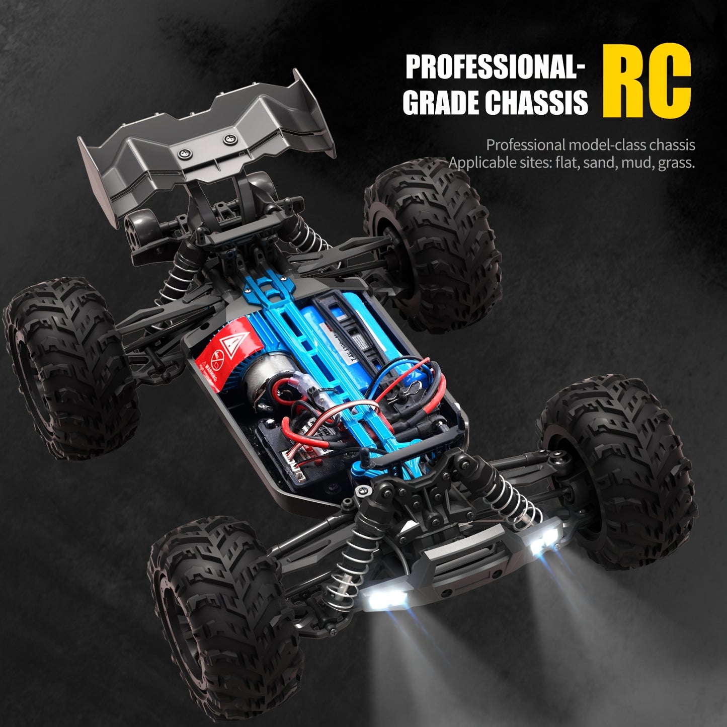 ZHUOYOU 1:16 4WD Off Road High Speed RC Car with Head-up Wheel, 70KM/H Racing Drifting Vehicle, RC390 Motor, 2.4Ghz Remote Control, Supports Cars Racing Together, LED Lights, All Terrain Application, Racing Vehicle, Offroad D
