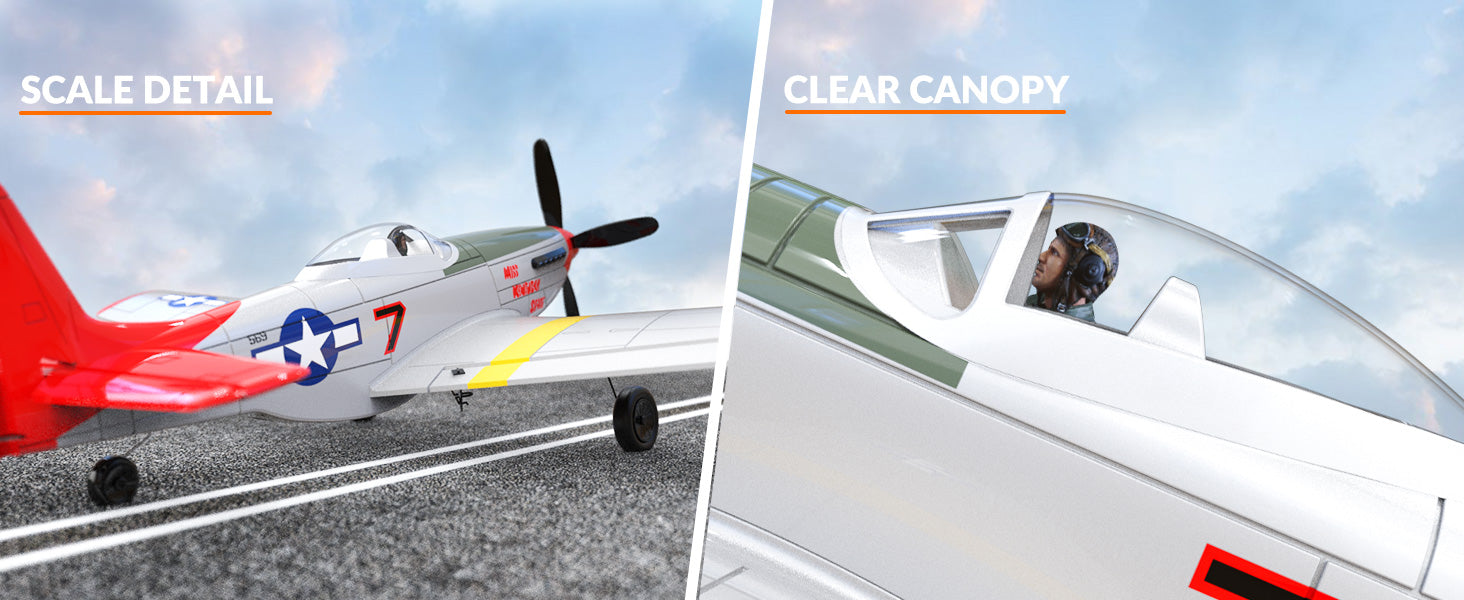 Volantex RC Plane,P-51 Mustang RTF RC Airplane,One-Key Aerobatic, Stable and Safe,Suitable for Outdoor Activity and gifts