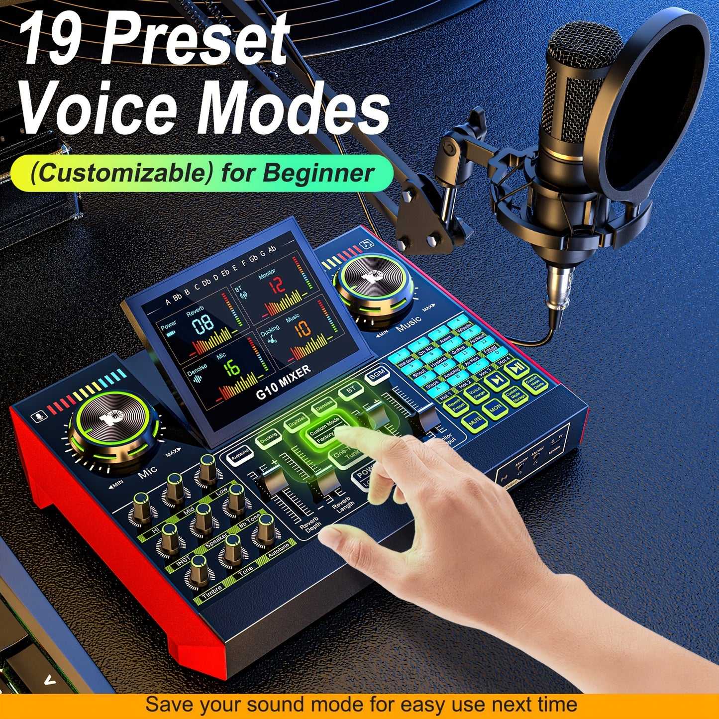 This Mic Mixer Set Podcast Influencer KOL Singing Gaming DJ Mixing Station Controller Equipment Studio Professional Recording Electronic Music Mixer Power Karaoke Machine Available Dynamic Condenser Wired Microphone Portable