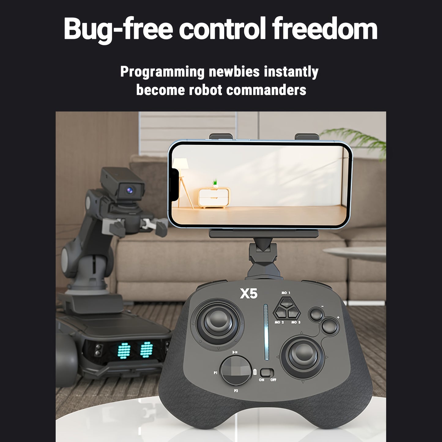 AI Robot with Dual-Mode Gripper/Cargo System, Programmable Arm & FPV Camera - Heavy-Duty 10kg/22lbs Payload, Wireless/Wireless Smart Robot, USB-Rechargeable, for Home, Office, STEM Education, Robotics Programming - Ideal for