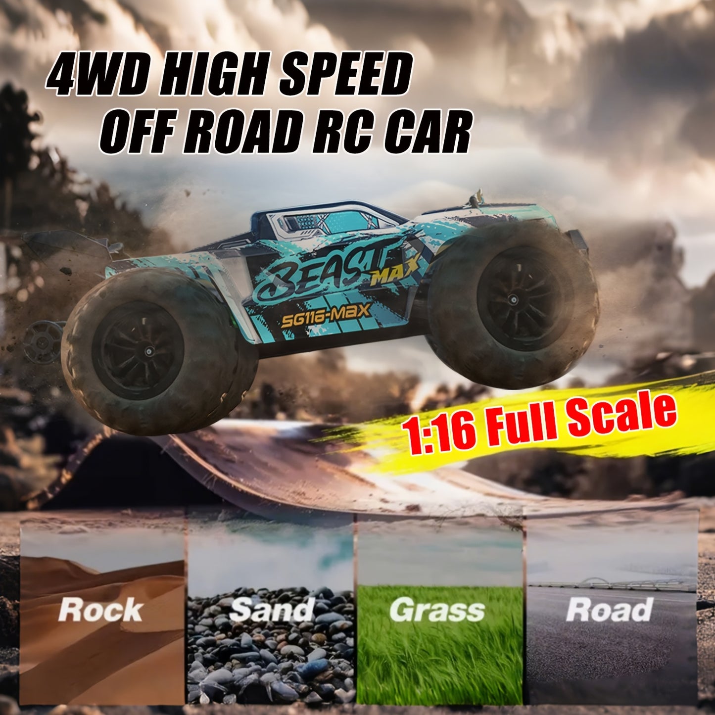 ZHUOYOU 1:16 4WD Off Road High Speed RC Car with Head-up Wheel, 70KM/H Racing Drifting Vehicle, RC390 Motor, 2.4Ghz Remote Control, Supports Cars Racing Together, LED Lights, All Terrain Application, Racing Vehicle, Offroad D