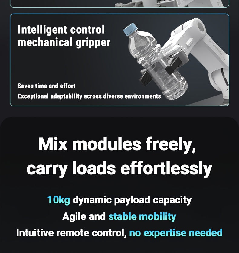AI Robot with Dual-Mode Gripper/Cargo System, Programmable Arm & FPV Camera - Heavy-Duty 10kg/22lbs Payload, Wireless/Wireless Smart Robot, USB-Rechargeable, for Home, Office, STEM Education, Robotics Programming - Ideal for