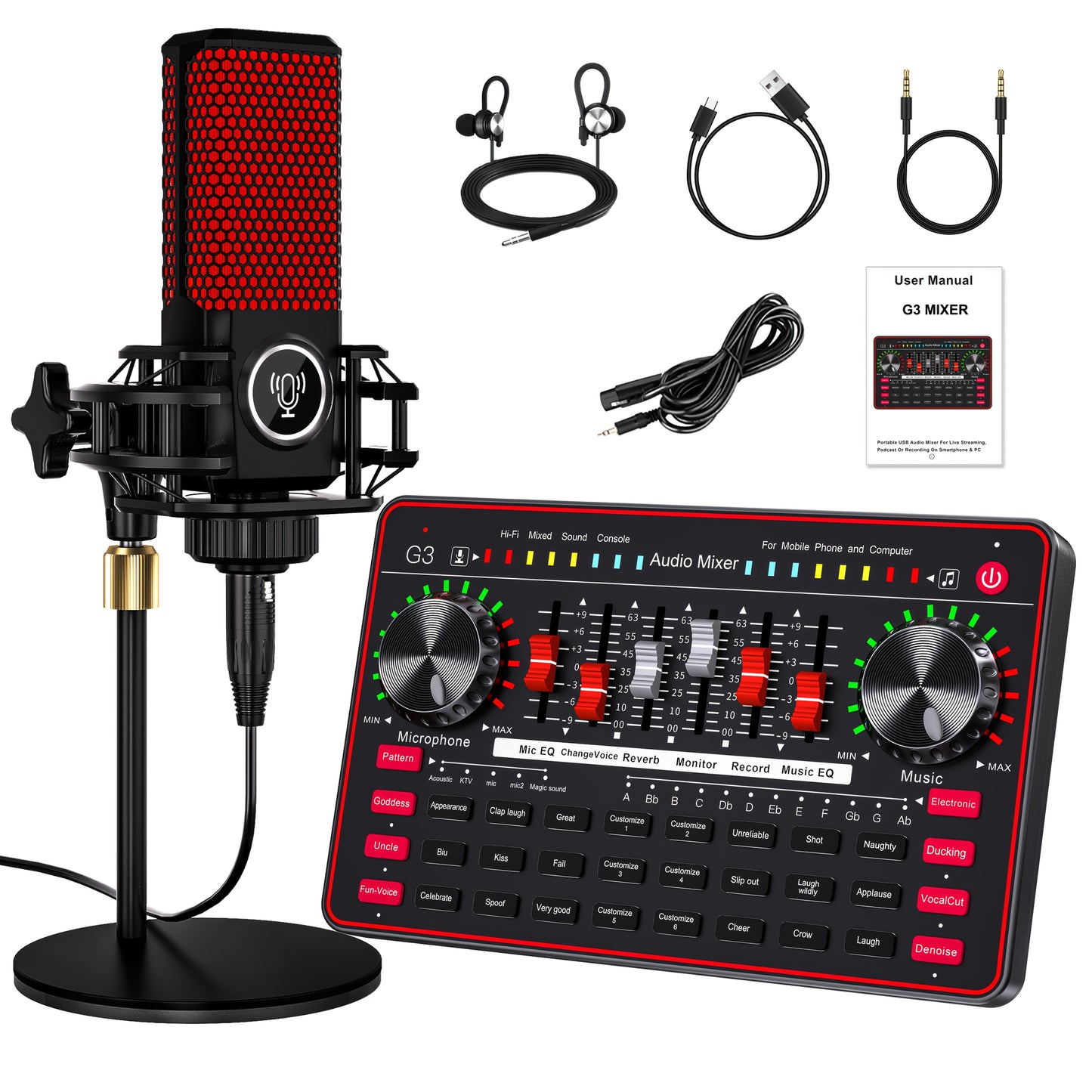 G3 Podcast Influencer KOL, Singing Gaming DJ Mixing Station Controller Equipment, Studio Professional Recording, Electronic Music Mixer Power Conditioner Karaoke Machine, Available Dynamic Condenser Wireless Microphone Portab