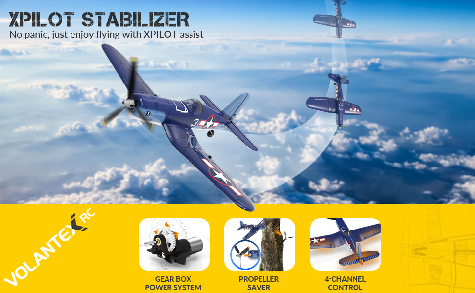 Volantex RC Planes for Adults,4-CH F4U Corsair RC Airplane,One-Key Aerobatic, Stable and Safe,Suitable for Outdoor Activity