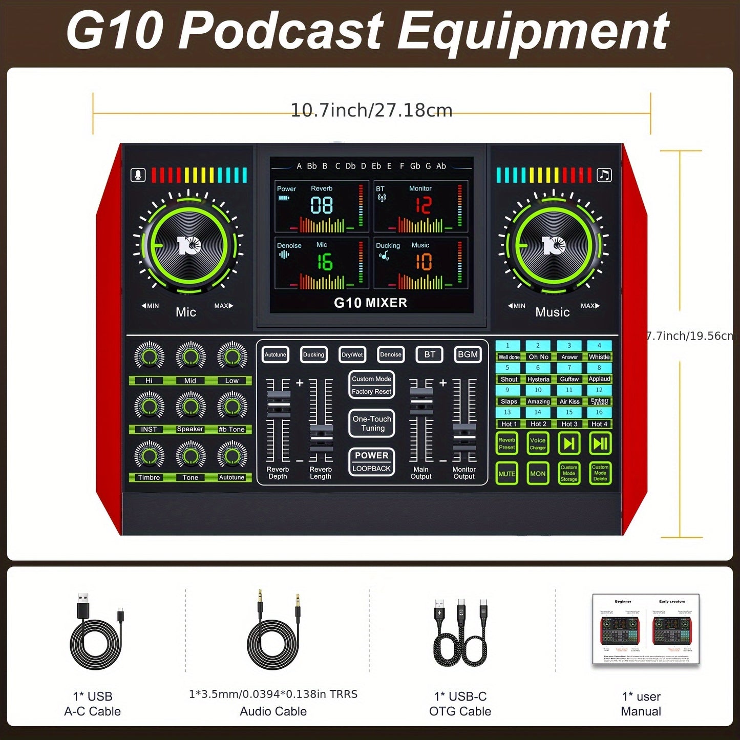 This Mic Mixer Set Podcast Influencer KOL Singing Gaming DJ Mixing Station Controller Equipment Studio Professional Recording Electronic Music Mixer Power Karaoke Machine Available Dynamic Condenser Wired Microphone Portable