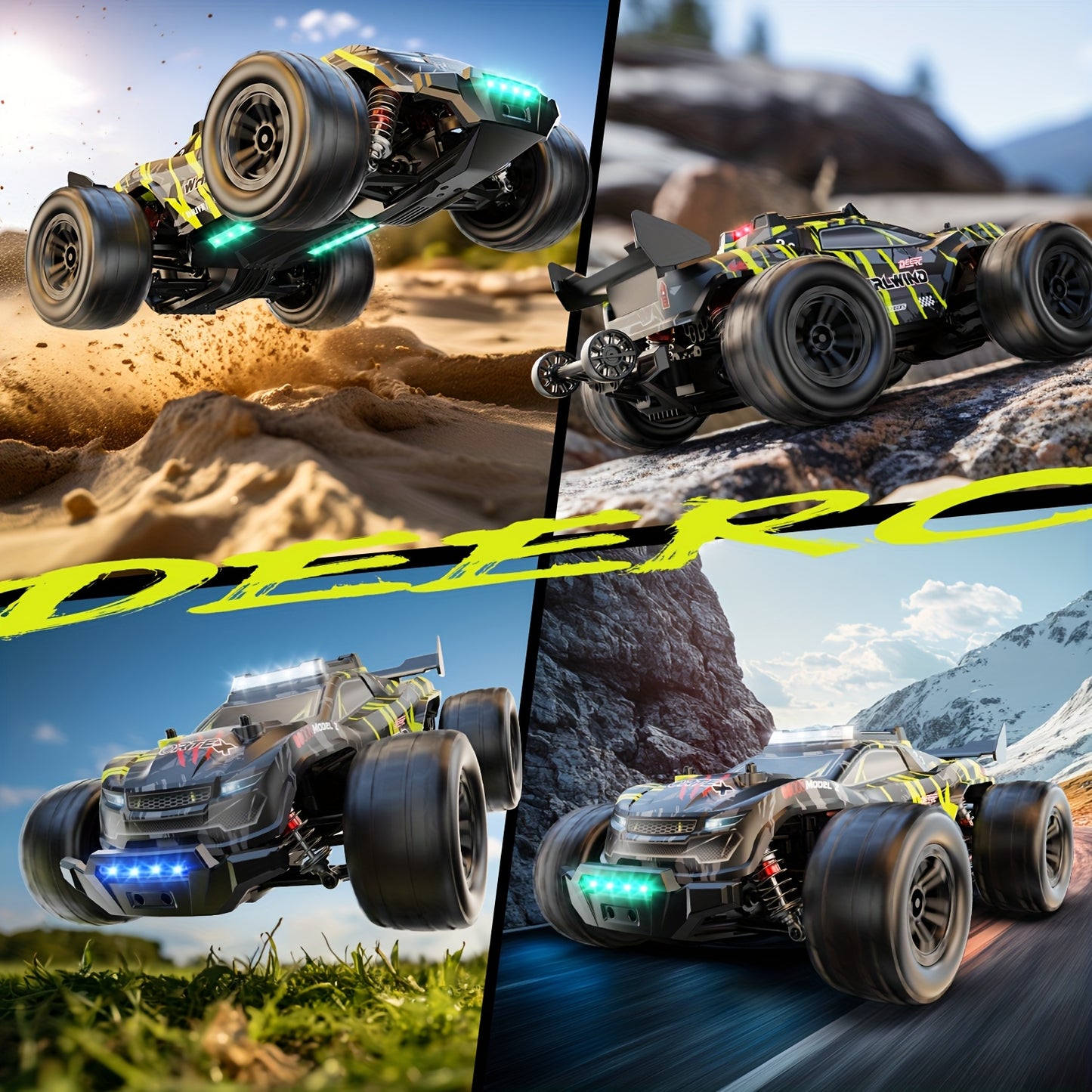 DEERC 1/14 Fast Brushless RC Car for Adults, 43 MPH High Speed 4x4 Off-Road RC Truck, Monster Truggy, All Terrain Remote Control Drift Car for Boys 8-12, 2 Batteries, 3S Lipo Compatible, Highspeed Rc Truck, Allterrain Rc Vehi