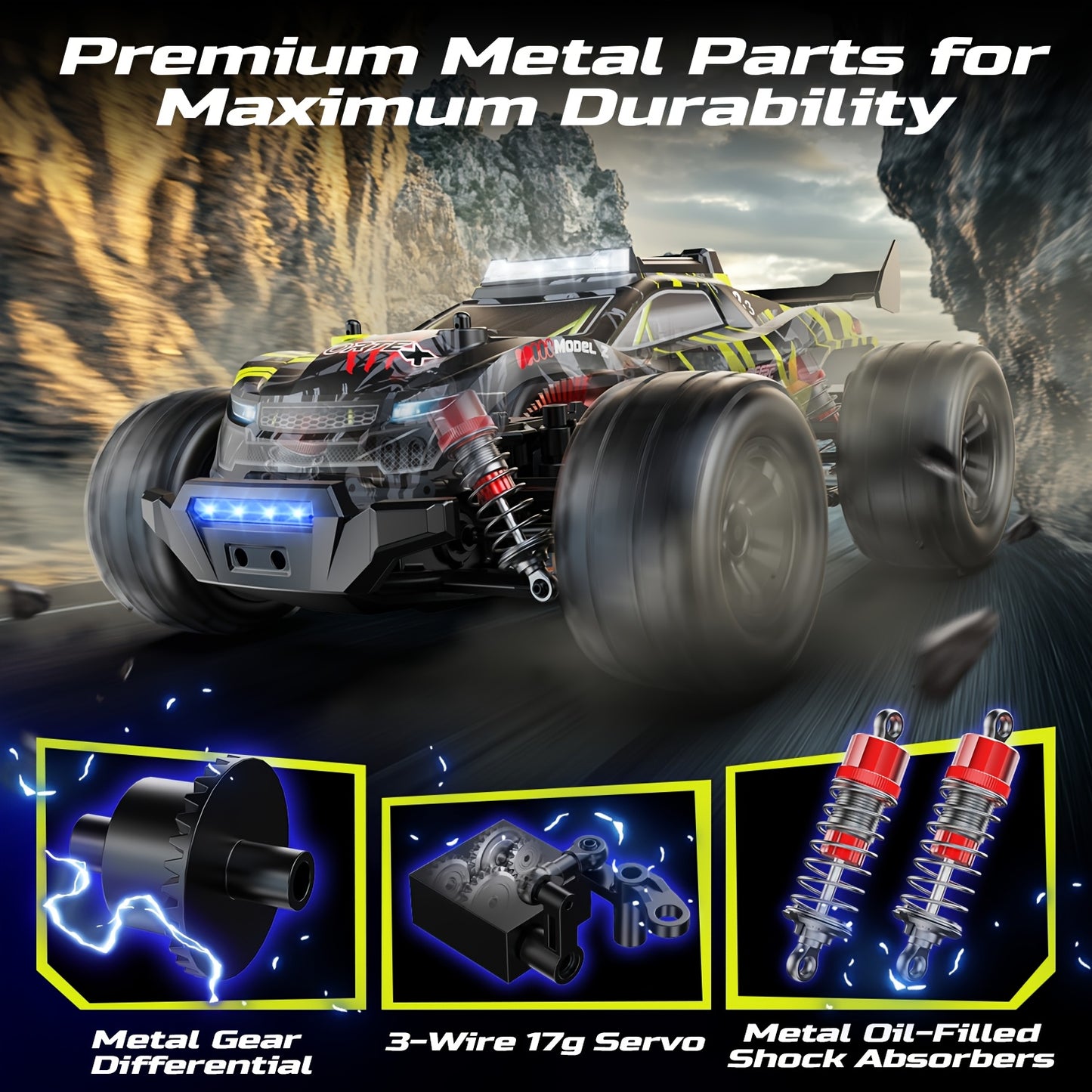 DEERC 1/14 Fast Brushless RC Car for Adults, 43 MPH High Speed 4x4 Off-Road RC Truck, Monster Truggy, All Terrain Remote Control Drift Car for Boys 8-12, 2 Batteries, 3S Lipo Compatible, Highspeed Rc Truck, Allterrain Rc Vehi