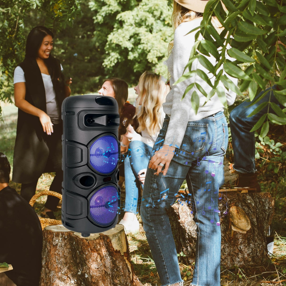 Sound Portable Party Bluetooth Speakers Loud Sound Powerful, DJ Sound Stereo Loud Bass Karaoke Machine with Sound Reactive Party Lights, USB/SD Input and Telescopic Pull Rod, Remote Control