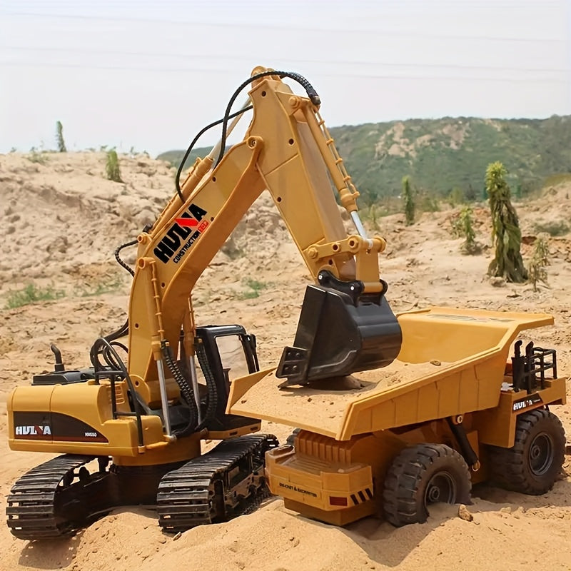 1:14 Scale Three-in-One Remote Control Excavator Toy, 15 Channels, Equipped with Metal Shovel, Drill and Claw Construction Toy, USB Rechargeable Dual Batteries, 2.4GHz Wireless Key Control, Perfect Ideal Gift