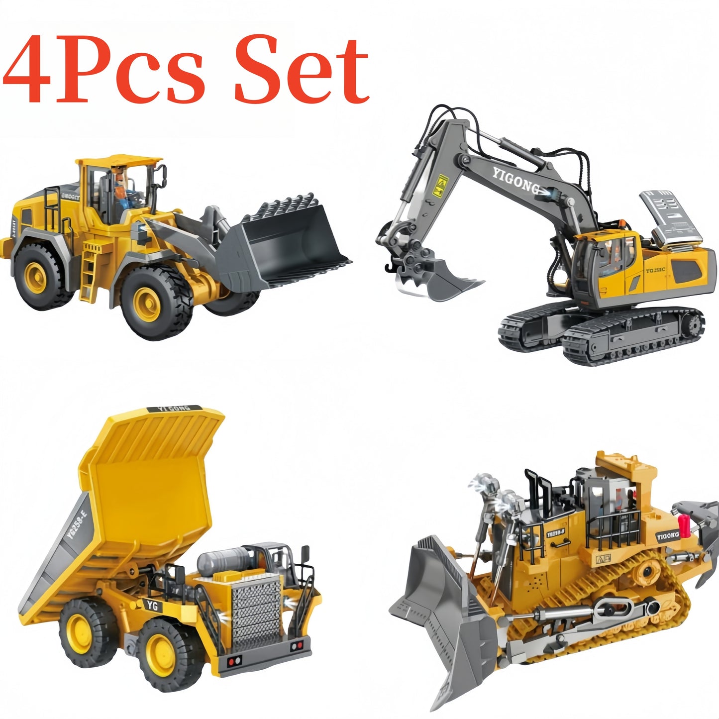 4Pcs set Remote control engineering vehicle set, 2.4G high-tech 11-channel remote control excavator dump truck bulldozer alloy plastic engineering vehicle remote control construction toy car set