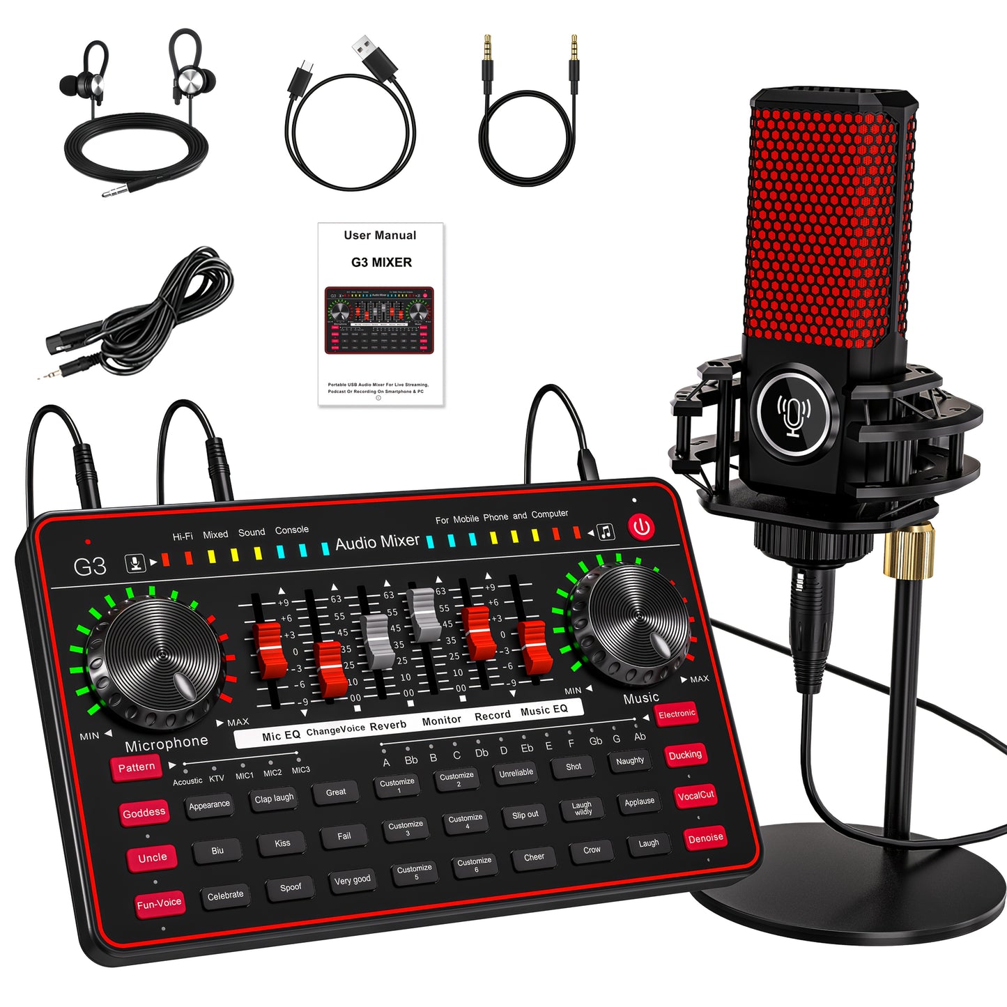 G3 Podcast Influencer KOL, Singing Gaming DJ Mixing Station Controller Equipment, Studio Professional Recording, Electronic Music Mixer Power Conditioner Karaoke Machine, Available Dynamic Condenser Wireless Microphone Portab
