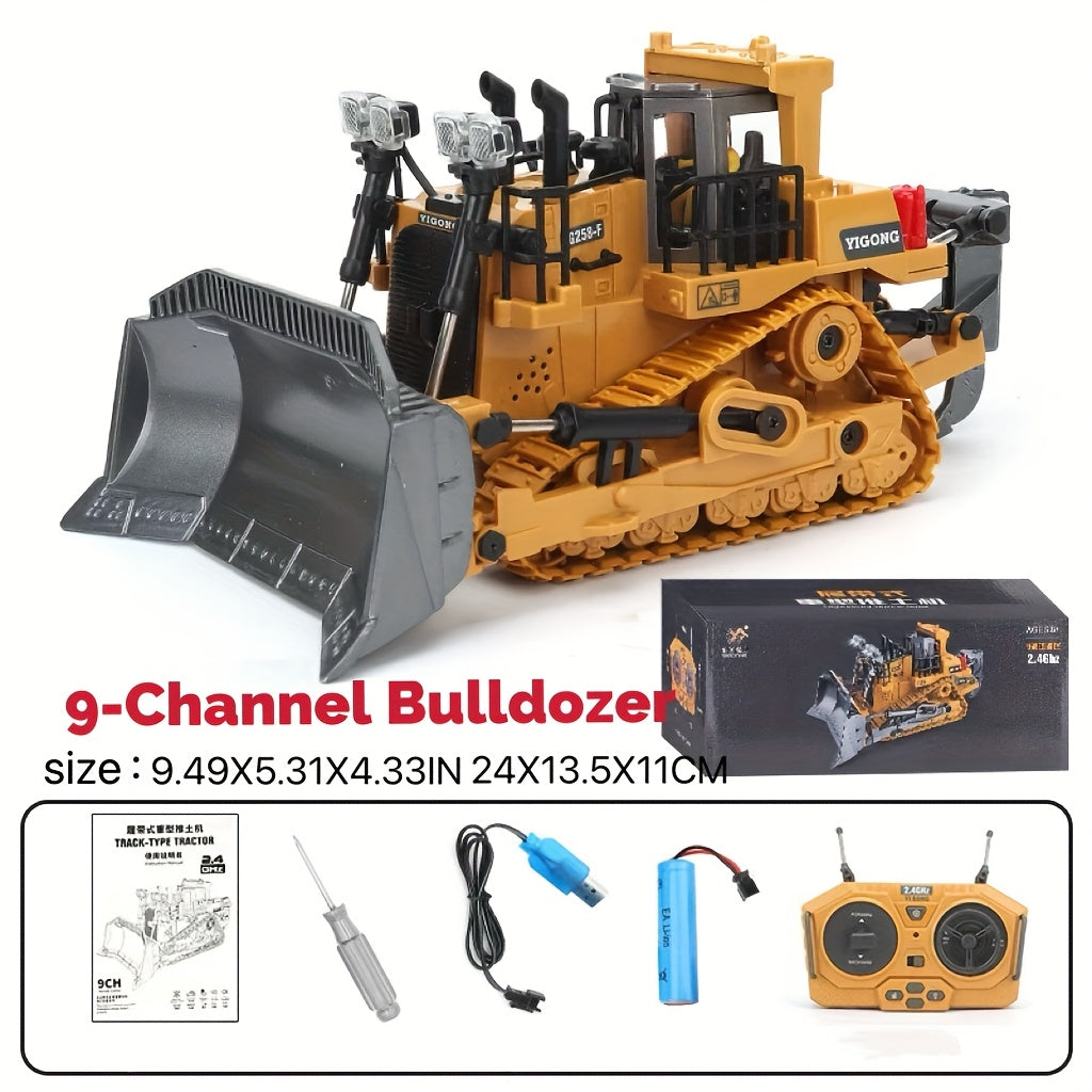 4pcs Set Remote Control Engineering Vehicle Set, 2.4G High-Tech 11-Channel Remote Control Excavator Dump Truck Bulldozer Alloy Plastic Engineering Vehicle Remote Control Construction Toy Car Set-Lingkun