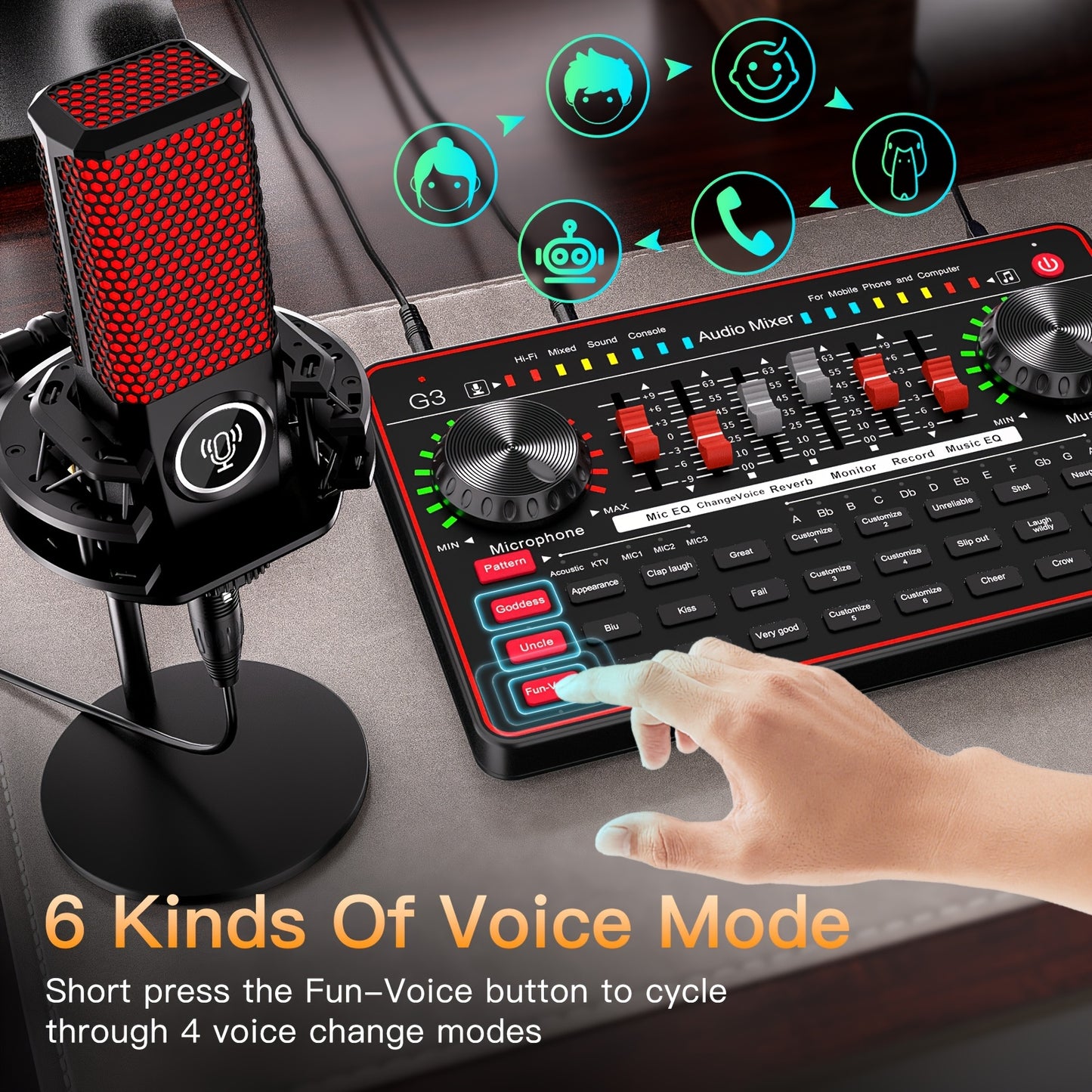 G3 Podcast Influencer KOL, Singing Gaming DJ Mixing Station Controller Equipment, Studio Professional Recording, Electronic Music Mixer Power Conditioner Karaoke Machine, Available Dynamic Condenser Wireless Microphone Portab