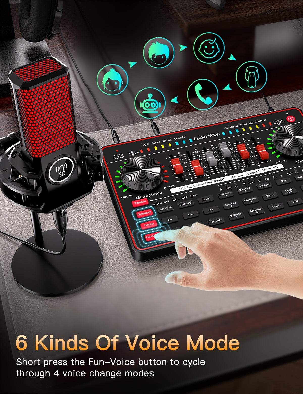 G3 Podcast Influencer KOL, Singing Gaming DJ Mixing Station Controller Equipment, Studio Professional Recording, Electronic Music Mixer Power Conditioner Karaoke Machine, Available Dynamic Condenser Wireless Microphone Portab
